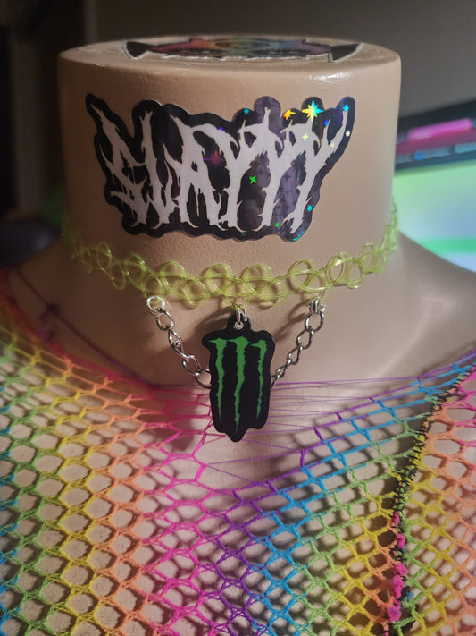 MONSTERSL#T M GREEN - Stretchy Choker (SILVER CHAIN)