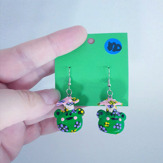 Pink Mushroom Frog Earrings image 1