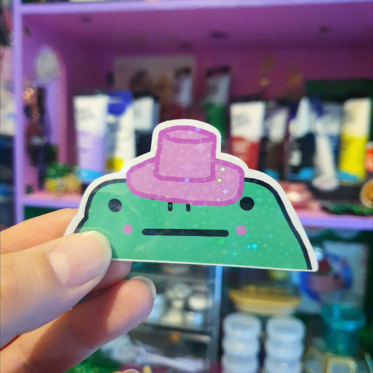Cowboy Frog Large Peeker Sticker (Sparkly) image 0