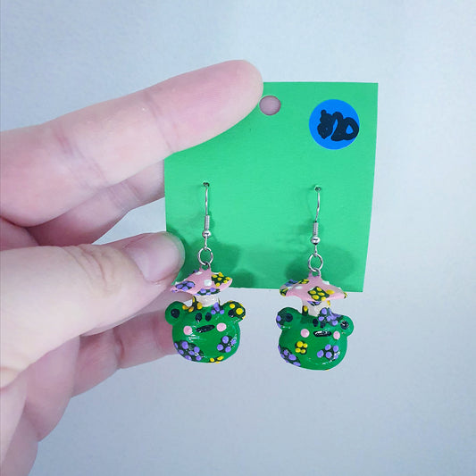 Pink Mushroom Frog Earrings image 0