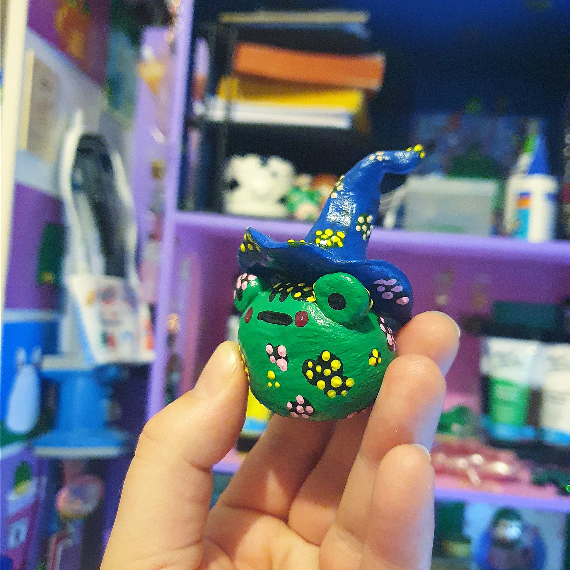 Wizard Frog Clay Ornament (Blue Hat) image 1