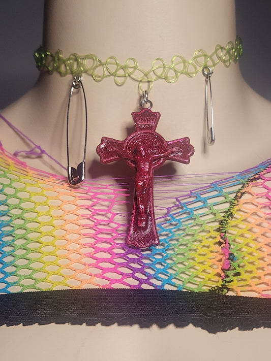 DRIPPED ALT CROSS - STRETCHY CHOKER image 0