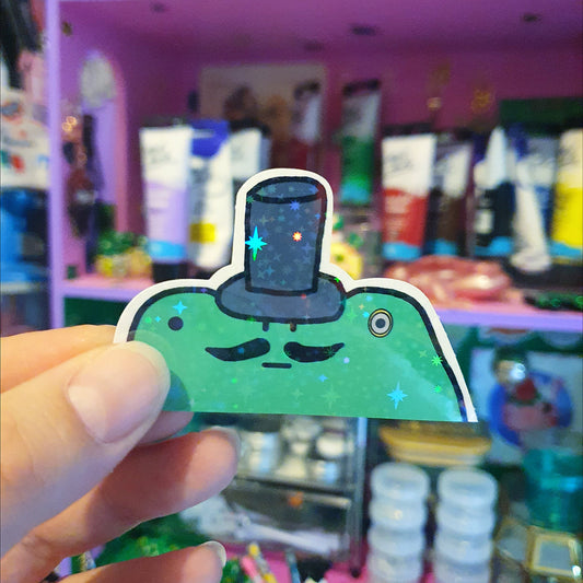 Top Hat Frog Large Peeker Sticker (Sparkly) image 0