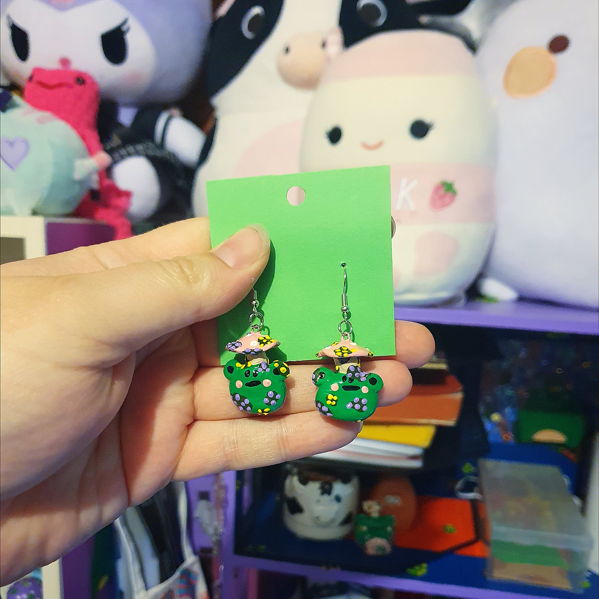 Pink Mushroom Frog Earrings image 2
